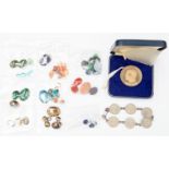 Collection of items including: a white metal bracelet set with silver Sixpence pieces;