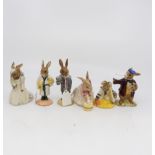 Royal Doulton Bunnykins 6 unboxed, Bride, Groom, Ballerina, The Artist, Bathtime Bunnykins,