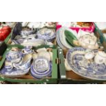 Four boxes of 19th and 20th Century blue and white ceramics, including plates, bowls,