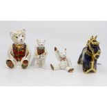 Four Royal Crown Derby paperweights including: Debonair Bear,