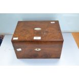 Victorian rose mahogany vanity box with internal compartments for powder and perfume which lifts