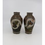 A pair of Chinese hand painted vases, 19th Century,