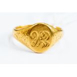 A 22ct gold signet ring, engraved cartouche, size M½, total gross weight approx. 5.5gms.