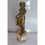 Mid 20th Century bronze figure of Victorian lady on marble base