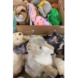 A collection of assorted plush toys to include Andrex dog, Gund, Squirrel Nutkin and others various.