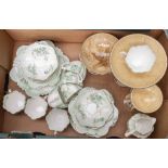 A green painted pattern part teaset;