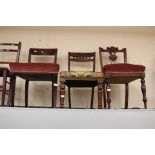 Three Edwardian dining chairs, two with pink upholstery,