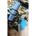 A Skywatcher 130mm x 650mm telescope with complete accessories plus a 1930's brass small telescope