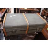 A steamer trunk, bentwood and canvas,