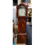 A late George III mahogany eight day long case clock, Blackwood of North Shields, painted dial,