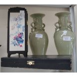 Pair of Chinese vases, small Chinese screen,