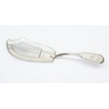A George III fiddle and thread pattern silver fish slice, the handle engraved with initials,