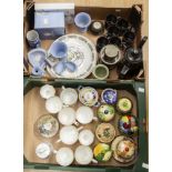 A collection of various ceramic items comprising; jam pots, Wedgwood Jasper Ware,