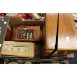 A Victorian mahogany slope front writing box together with a Victorian oak framed inkwell;