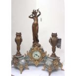 French grey marble figural clock - garniture, with ormolu mounts,