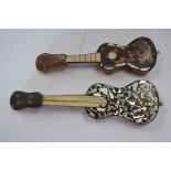 Two 19th Century Italian souvenir "guitars" with tortoiseshell and turtle shell casings and mother