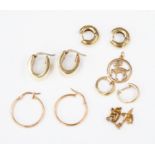 A collection of gold jewellery, comprising a pair of diamond and 9ct gold huggie earrings,