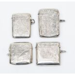 A collection of four various silver vesta cases, hallmarked for Birmingham, of various dates, 1905,