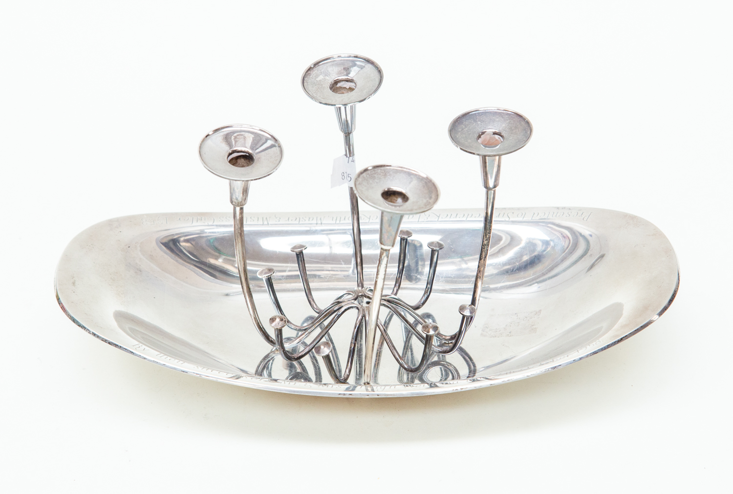 An Elizabeth II silver four candle and tray centre piece,