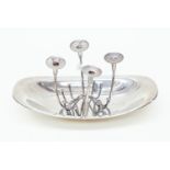 An Elizabeth II silver four candle and tray centre piece,