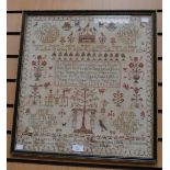 A framed Regency needlework sampler,