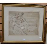 Ink sketch of a classical scene, framed and glazed, unsigned.