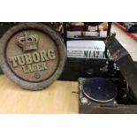 Barrel top wall plaque for Tuborg together with five Bass signs and a Colombia number 201