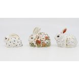 Three Royal Crown Derby paperweights including: Meadow Rabbit,