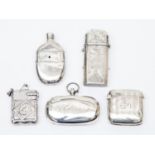 A collection of assorted silver and white metal items, including vesta cases, sovereign holder, etc,