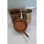 A pair of Indian white metal military travelling cups with leather case