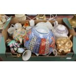 A box of mixed ceramics to include teapots, vases, egg cups, cups, saucers,