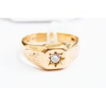 An 14ct gold and diamond gents signet ring, diamond weight approx 0.