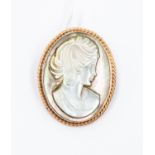 A 9ct oval mother of pearl cameo brooch