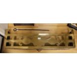 Wooden coal scuttle with hinged lid, fire fender and poker,