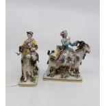 A pair of Chelsea figures after Meissen originals by Kendler of lady and gentleman on goats,