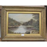 Oil on canvas, a pastoral river scene, W.