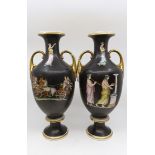 A pair of Neo-Classical style twin handled vases, possibly Staffordshire,