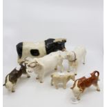Six bulls including two Border Fine Arts and one Beswick calf