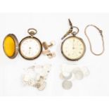 Two silver pocket watches to include a German example together with a silver fob, cufflinks,