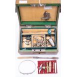 A small jewellery box of mixed Marquisite, silver rings, bracelet, silver charms,