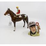Beswick race horse and jockey No.1862, plus Royal Doulton 'The Jockey' character jug, No.