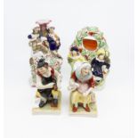 Collection of Staffordshire figures and dogs, 19th Century Victorian, including early group figure,