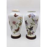 Two Franklin Mint baluster vases, butterfly decoration, height approx 28 cms/11 inches,
