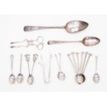 A collection of silver flatware including: George III OEP table spoon, London,