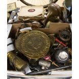 Three boxes of 20th Century brass and copper wares