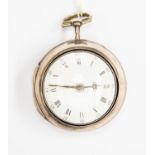 Charles Dale of Atherstone, a George III silver pair cased pocket watch, 4cm enamel Roman dial,