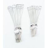 Ten various dinner and dessert forks (two are silver plated), London 1893 maker R.