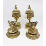 Two pairs of 19th Century brass mantle garnitures