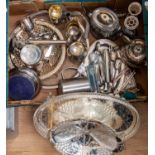 A collection of silver plate, EPNS including wine coaster, trays, cutlery, bud vases,