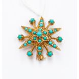 A Victorian gold and turquoise type brooch/pendant, 9ct gold, size approx 25mm,